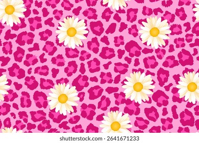 Daisy with pink leopard print seamless pattern for background fabric wallpaper banner 