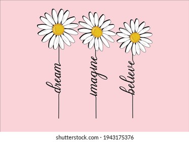 daisy pink vector art hand drawn design