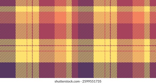 Daisy plaid background tartan, blanket check vector fabric. Us texture pattern textile seamless in red and yellow colors palette.