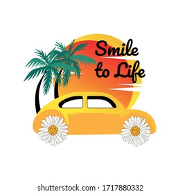 Daisy Quote Smile to Life Illustration. Vector. Design. Ride to beach