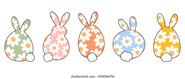 Daisy rabbit icons isolated on white background vector illustration. Easter day.