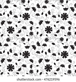 Daisy seamless pattern. Black and White.