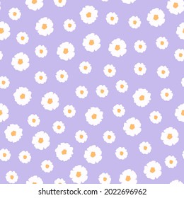 Daisy seamless pattern. Floral print with doodle flowers. Chamomile design for fabric, textile, wallpaper, cases. Vector background