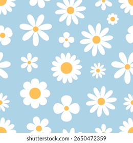 Daisy seamless pattern. Floral vector background