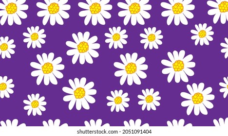 Patrón de margarita sin fisuras sobre fondo azul oscuro. Impresión floral con flores blancas pequeñas. Diseño de camomila genial para tela de moda, textil de tendencia y papel pintado