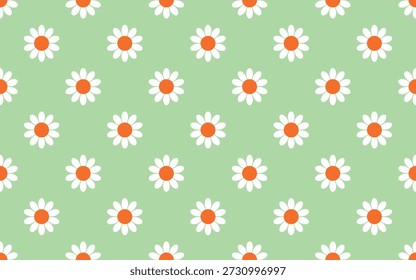 Daisy Seamless Padrão Retro Floral Vetor Sage Green Flower Fundo 70s Groovy Design de Textura Estética