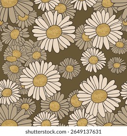 Daisy nahtloses Muster, geeignet für Modedesign, Dekoration, Stoff, Tapete und Druck auf taupe Hintergrund