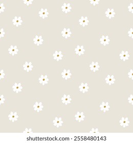 Daisy seamless pattern vector on a beige background