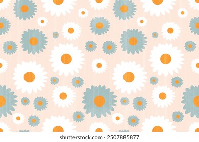 Daisy seamless pattern. Vintage flowers. Vintage Floral patterns seamless embroidery texture ethnic batik Denmark damask Daisy Flower motifs paisley wallpaper Vector illustration. gray background