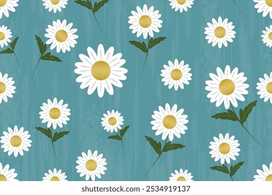 Motif harmonieux de marguerite. Fleurs de Vintage. Vintage Motifs floraux texture de broderie harmonieuse ethnique batik Danemark damassé marguerite Motifs de fleurs Illustration vectorielle fond d'écran cachemire. Tonalité bleue BG