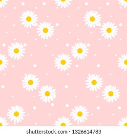 Daisy seamless pattern, White daisies on pink background