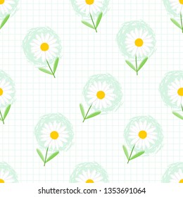 Daisy seamless pattern, White daisies on white background,beautiful garden flower vector illustration.