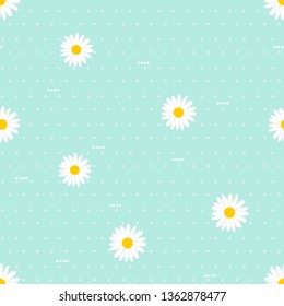 Daisy seamless pattern, White daisies on blue background