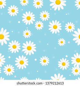 Daisy seamless pattern, White daisies on a blue background. refreshing flower for cheerful summer vector illustration.