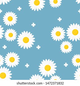 Daisy seamless pattern, White daisies on a blue background. beautiful flower fabric print.