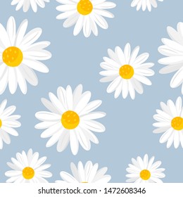 Daisy Seamless Pattern, White Daisies On Background. Beautiful Fabric Print. Vector Illustration.