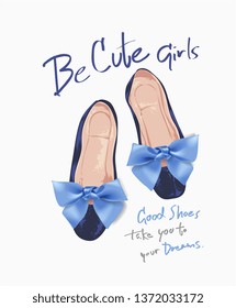 daisy slogan with shoe and ribbon illustration