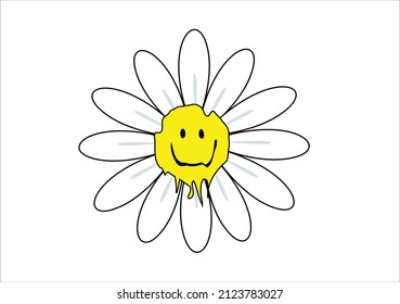 daisy smile flower yellow smile  Melting Streetwear Design Black and Yellow Color Commercial Use Urban style City graffiti smiling face. Various types of faces with drip, splash, acid emoji hippie 