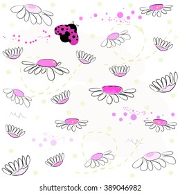 Daisy spring flowers pattern vector background