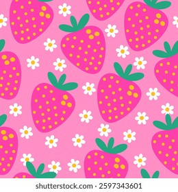 Daisy and Strawberry Pattern, summer pattern design 