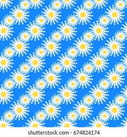 Daisy summer seamless pattern on a blue background, popular, suitable for textile, Wallpaper printing