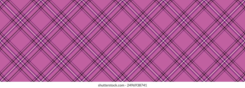 Daisy tartan plaid pattern, editable background check texture. Halloween textile seamless fabric vector in pink and black colors palette.