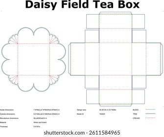 Daisy Tea Box Die Cut Template For Packaging Design And Manufacturing Of Flower Shaped Boxes And Packaging Supplies