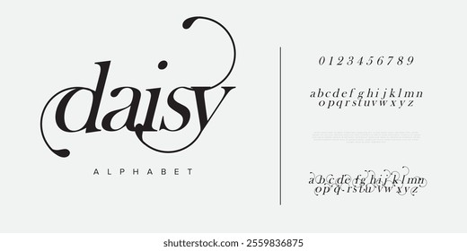 Daisy typography beauty fashion elegant minimalist serif italic fonts decorative wedding vintage retro logos. Minimal luxury font alphabet logo. Vector illustration