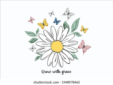 daisy vector art with butterfly design