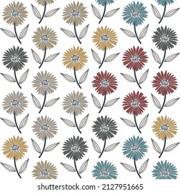 Daisy Vektorblumenmuster. Elegantes, nahtloses Muster mit stylischen Blumen. Herbstfarbiges Blumenmuster.