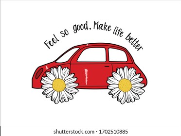 daisy an vintage retro  car hand drawn design  fashion style motivational quote stationery