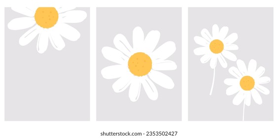 Daisy wall art decoration. Chamomile on grey backgrounds vector illustration. Cute childish print.