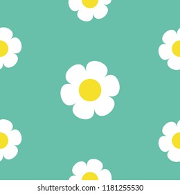 Daisy white chamomile icon. Seamless Pattern. Cute flower plant collection. Growing concept. Wrapping paper textile template. Green background. Vector illustration
