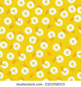 Daisy white flower seamless on yellow seamless pattern. Pretty floral background for cover, fabric, wallpaper or wrapping paper