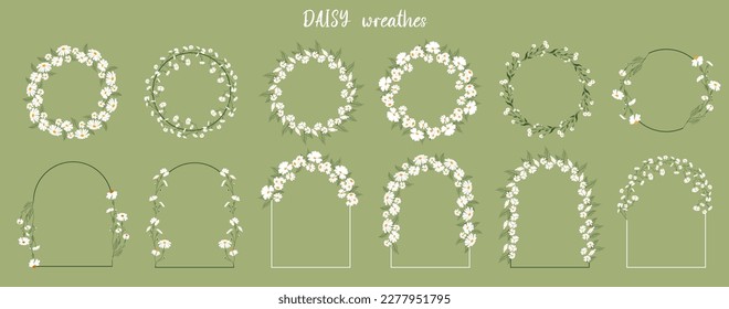 Daisy wreathes. Perfect for wedding invitations. Floral frames with Chamomiles.