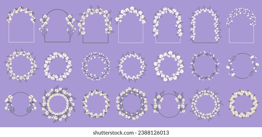 Daisy wreathes. Perfect for wedding invitations. Floral frames with Chamomiles.