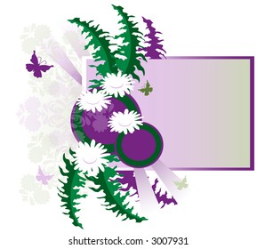 Daisy,butterfly and foliage background, vector.
