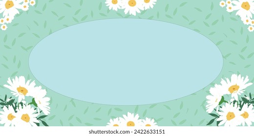 daisy-flowered frame in card pattern with pastel blue background 