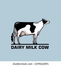 DAITY MILK COW LOGO, silhouette of great cattle walking and standing vector illustrations