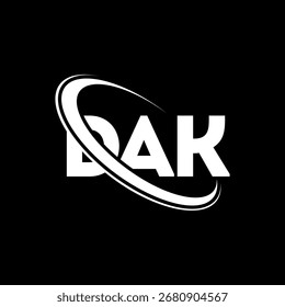Logotipo de DAK. Carta DAK. Diseño del logotipo de la letra DAK. Iniciales Logotipo de DAK enlazado con el círculo y el logotipo del monograma en mayúsculas. Tipografía DAK para tecnología, negocio y marca inmobiliaria.