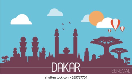 Dakar city Senegal skyline silhouette flat design vector illustration