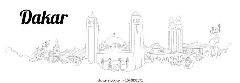 DAKAR CITY city vector panoramic hand drawing illustration
