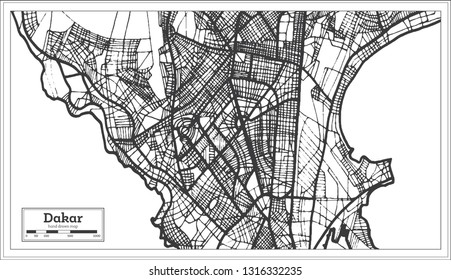 Dakar Senegal City Map in Retro Style. Outline Map. Vector Illustration. 