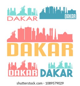 Dakar Senegal Flat Icon Skyline Vector Silhouette Design Set logo.