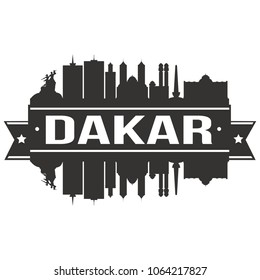 Dakar Senegal Skyline Banner Vector Design Silhouette Art Stencil Illustration.