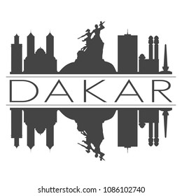 Dakar Senegal Skyline Vector Art Mirror Silhouette Emblematic Buildings