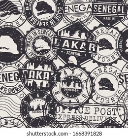 Dakar, Senegal Stamps Background. A City Stamp Vector Art. Set of Postal Passport Travel. Design Set Pattern.