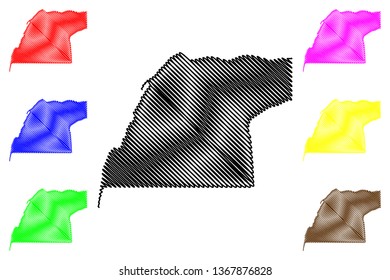 Dakhla-Oued Ed-Dahab Region (Administrative divisions of Morocco, Kingdom of Morocco, Regions of Morocco) map vector illustration, scribble sketch Oued Ed-Dahab-Lagouira map