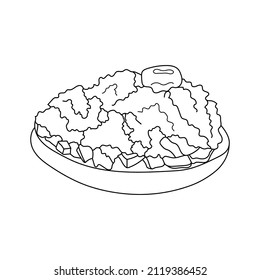 Dakos traditional Greek appetize. Cretan snack with cheese and tomatoes. Vector hand-drawn illustration. Design element for menu cafe, bistro, restaurant. 