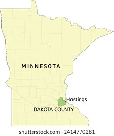 Dakota County and city of Hastings location on Minnesota state map